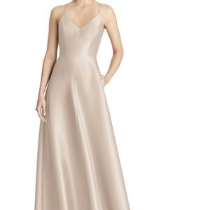 Alfred Sung bridesmaid formal dress cream long.